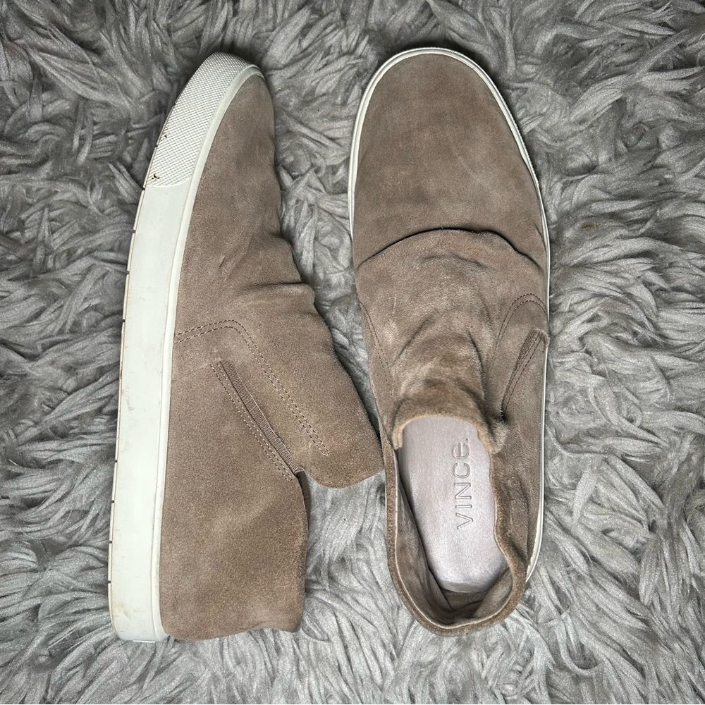 Vince neutral ruched suede slip on sneakers women’s shoe size 9